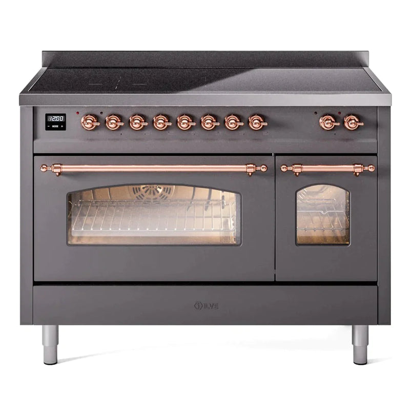 ILVE 48" Nostalgie II Series Freestanding Electric Double Oven Range with 8 Elements, Triple Glass Cool Door, Convection Oven, TFT Oven Control Display and Child Lock 