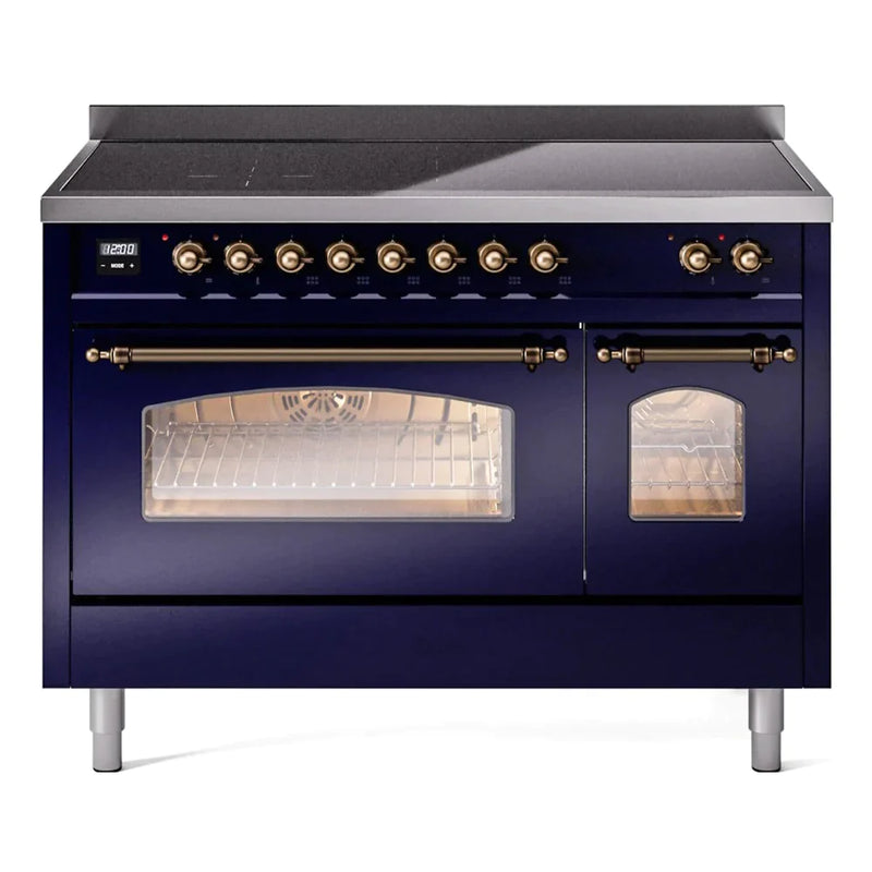 ILVE 48" Nostalgie II Series Freestanding Electric Double Oven Range with 8 Elements, Triple Glass Cool Door, Convection Oven, TFT Oven Control Display and Child Lock 