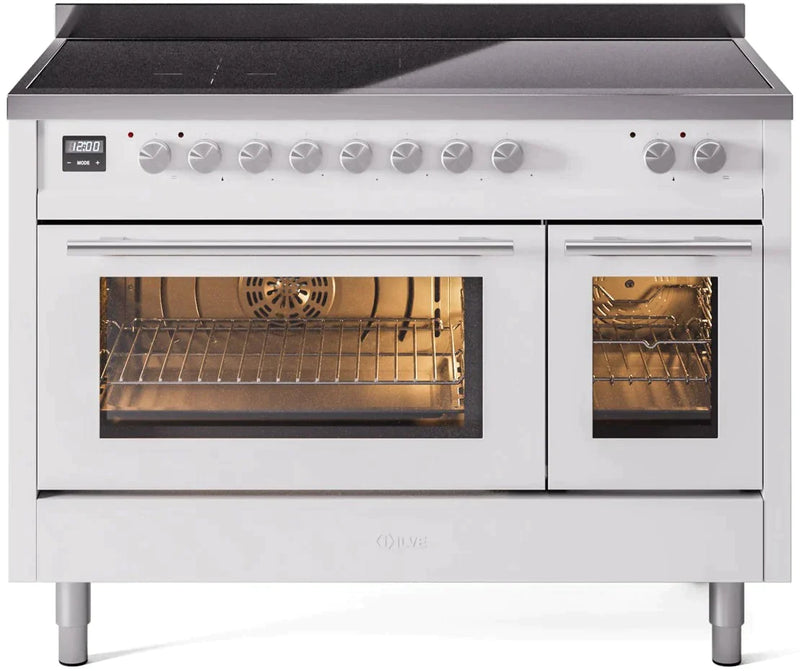 ILVE 48" Professional Plus II Series Freestanding Electric Double Oven Range with 8 Elements, Triple Glass Cool Door, Convection Oven, TFT Oven Control Display and Child Lock 