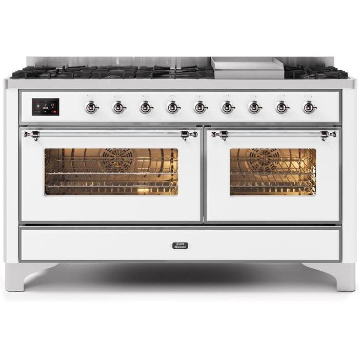 ILVE 60 Inch Majestic II Series Dual Fuel Natural Gas Range with 9 Sealed Burners and Griddle with 5.8 cu. ft. Total Oven Capacity TFT Oven Control Display (UM15FDNS3)