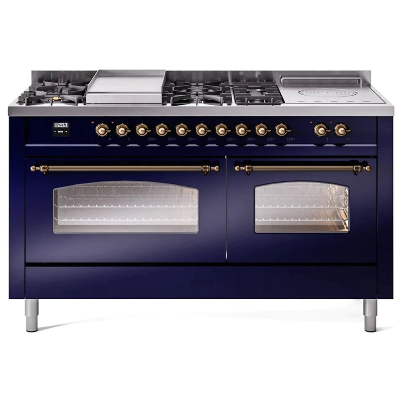 ILVE 60" Nostalgie II Series Freestanding Double Oven Dual Fuel Range with 8 Sealed Burners and Griddle