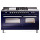 ILVE 60" Nostalgie II Series Freestanding Double Oven Dual Fuel Range with 8 Sealed Burners and Griddle