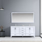 Jacques 72" White Double Vanity, White Carrara Marble Top, White Square Sinks and 70" Mirror LJ342272DADSM70