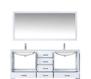 Jacques 72" White Double Vanity, White Carrara Marble Top, White Square Sinks and 70" Mirror LJ342272DADSM70