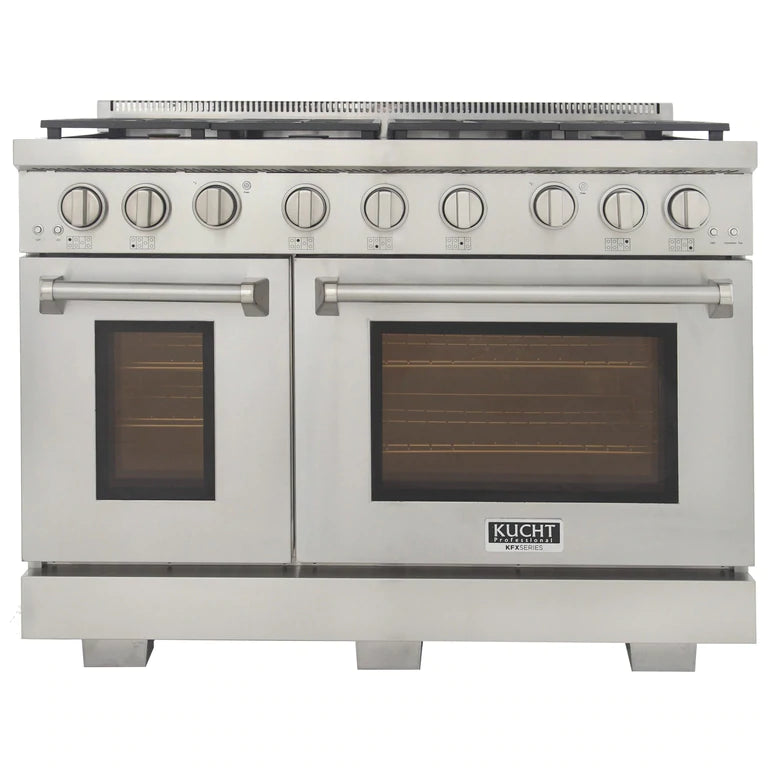 Kucht Appliance Package - 48 inch Gas Range in Stainless Steel, Microwave Drawer, Refrigerator, KMD-KFX480-24S