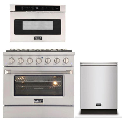 Kucht Appliance Package Professional 36 in. 5.2 cu ft. Natural Gas Range, Microwave Drawer, Dishwasher, KMD24S-KNG-361