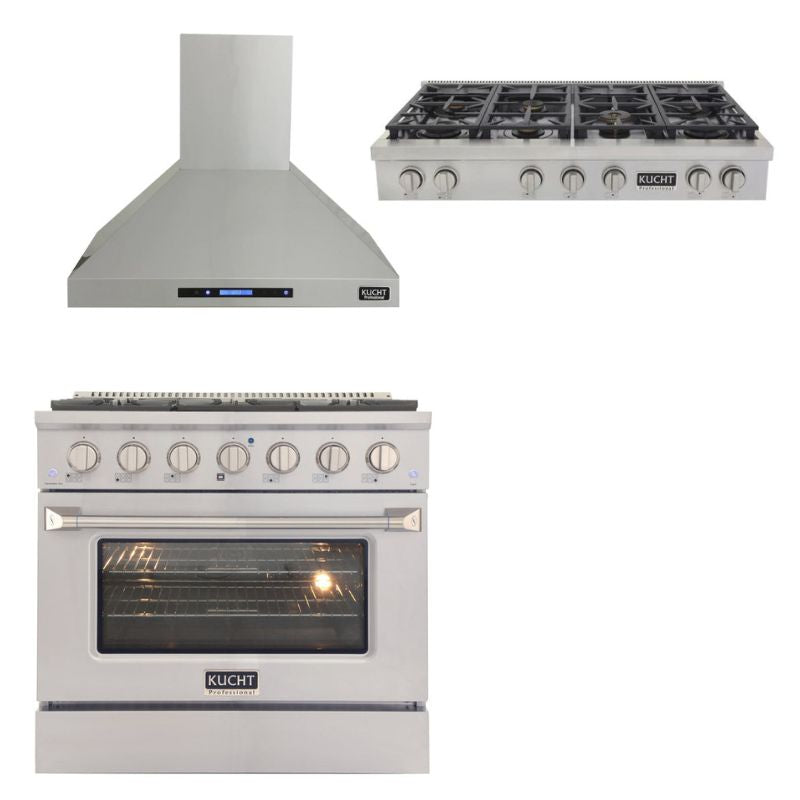 Kucht Appliance Package Professional 36 in. 5.2 cu ft. Natural Gas Range, Range Hood & Gas Stovetop, KFX-KNG361-489T