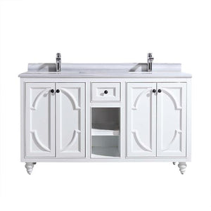 Laviva Odyssey 60" White Double Sink Bathroom Vanity with White Stripes Marble Countertop 313613-60W-WS