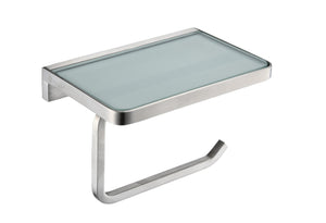 Lexora Bagno Bianca Stainless Steel White Glass Shelf w/ Toilet Paper Holder - Brushed Nickel LSP18152BN-WG