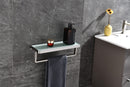 Lexora Bagno Bianca Stainless Steel White Glass Shelf w/ Towel Bar - Brushed Nickel LST18152BN-WG