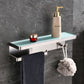 Lexora Bagno Bianca Stainless Steel White Glass Shelf w/ Towel Bar & Robe Hook - Brushed Nickel LSTR18152BN-WG