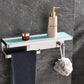 Lexora Bagno Bianca Stainless Steel White Glass Shelf w/ Towel Bar & Robe Hook - Brushed Nickel LSTR18152BN-WG