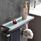 Lexora Bagno Bianca Stainless Steel White Glass Shelf w/ Towel Bar & Robe Hook - Brushed Nickel LSTR18152BN-WG