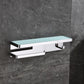 Lexora Bagno Bianca Stainless Steel White Glass Shelf w/ Towel Bar & Robe Hook - Chrome LSTR18152PC-WG