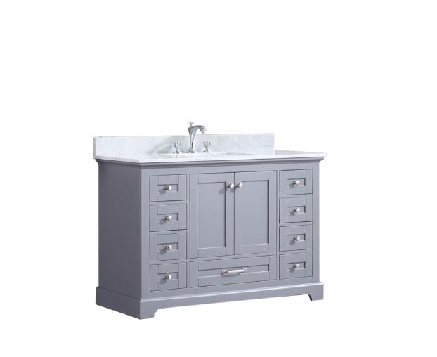 Lexora Dukes 48" Dark Grey Single Vanity, White Carrara Marble Top, White Square Sink and no Mirror LD342248SBDS000