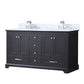 Lexora Dukes 60" Espresso Double Vanity, White Carrara Marble Top, White Square Sinks and no Mirror LD342260DGDS000