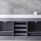 Lexora Dukes 80" Dark Grey Double Vanity, White Carrara Marble Top, White Square Sinks and 30" Mirrors LD342280DBDSM30