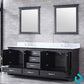 Lexora Dukes 80" Espresso Double Vanity, White Carrara Marble Top, White Square Sinks and 30" Mirrors LD342280DGDSM30