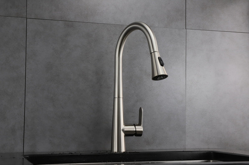 Lexora Furio Brass Kitchen Faucet w/ Pull Out Sprayer - Brushed Nickel LKFS7011BN