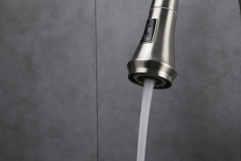 Lexora Garbatella Brass Kitchen Faucet w/ Pull Out Sprayer - Brushed Nickel LKFS9011BN