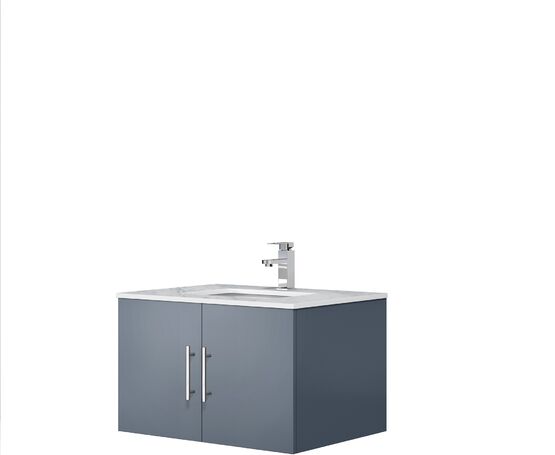 Lexora Geneva 30" Dark Grey Single Vanity, White Carrara Marble Top, White Square Sink and 30" LED Mirror w/ Faucet LG192230DBDSLM30F