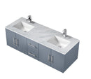 Lexora Geneva 60" Dark Grey Double Vanity, White Carrara Marble Top, White Square Sinks and 60" LED Mirror LG192260DBDSLM60