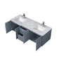 Lexora Geneva 60" Dark Grey Double Vanity, White Carrara Marble Top, White Square Sinks and 60" LED Mirror LG192260DBDSLM60