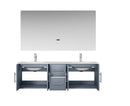Lexora Geneva 60" Dark Grey Double Vanity, White Carrara Marble Top, White Square Sinks and 60" LED Mirror LG192260DBDSLM60