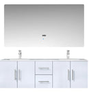 Lexora Geneva 60" Glossy White Double Vanity, White Carrara Marble Top, White Square Sinks and 60" LED Mirror LG192260DMDSLM60