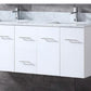 Lexora Geneva 60" Glossy White Double Vanity, White Carrara Marble Top, White Square Sinks and 60" LED Mirror LG192260DMDSLM60