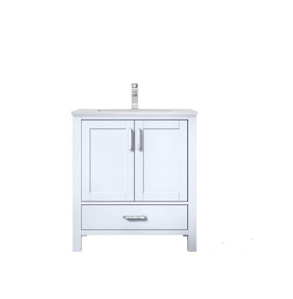 Lexora Jacques 30" White Single Vanity, White Carrara Marble Top, White Square Sink and no Mirror LJ342230SADS000