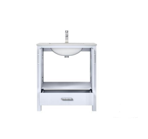 Lexora Jacques 30" White Single Vanity, White Carrara Marble Top, White Square Sink and no Mirror LJ342230SADS000