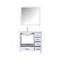 Lexora Jacques 36" White Single Vanity, White Carrara Marble Top, White Square Sink and 34" Mirror w/ Faucet - Left Version LJ342236SADSM34F-L