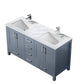 Lexora Jacques 60" Dark Grey Double Vanity, White Carrara Marble Top, White Square Sinks and no Mirror LJ342260DBDS000
