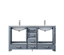 Lexora Jacques 60" Dark Grey Double Vanity, White Carrara Marble Top, White Square Sinks and no Mirror LJ342260DBDS000