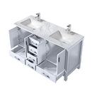Lexora Jacques 60" White Double Vanity, White Carrara Marble Top, White Square Sinks and no Mirror LJ342260DADS000