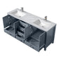 LexoraJacques 72" Dark Grey Double Vanity, White Carrara Marble Top, White Square Sinks and 70" Mirror LJ342272DBDSM70