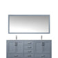 LexoraJacques 72" Dark Grey Double Vanity, White Carrara Marble Top, White Square Sinks and 70" Mirror LJ342272DBDSM70
