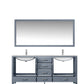 LexoraJacques 72" Dark Grey Double Vanity, White Carrara Marble Top, White Square Sinks and 70" Mirror LJ342272DBDSM70