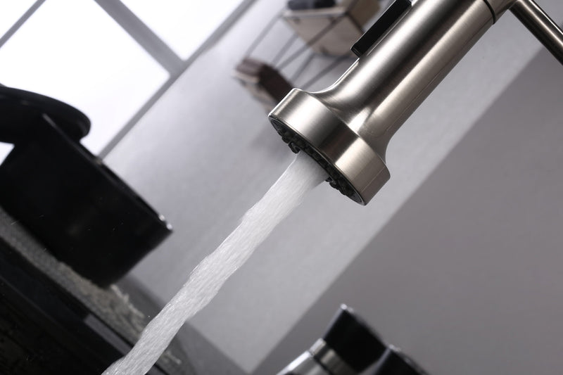 Lexora Lanuvio Brass Kitchen Faucet w/ Pull Out Sprayer - Brushed Nickel LKFS6011BN