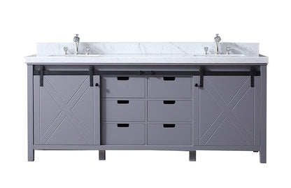 Lexora Marsyas 80" Dark Grey Double Vanity, White Carrara Marble Top, White Square Sinks and no Mirror LM342280DBBS000