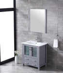 Lexora Volez 30" Dark Grey Single Vanity, Integrated Top, White Integrated Square Sink and 28" Mirror LV341830SBESM28