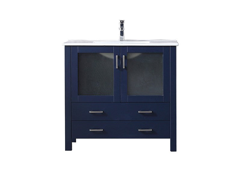 Lexora Volez 36" Navy Blue Single Vanity, Integrated Top, White Integrated Square Sink and no Mirror LV341836SEES000