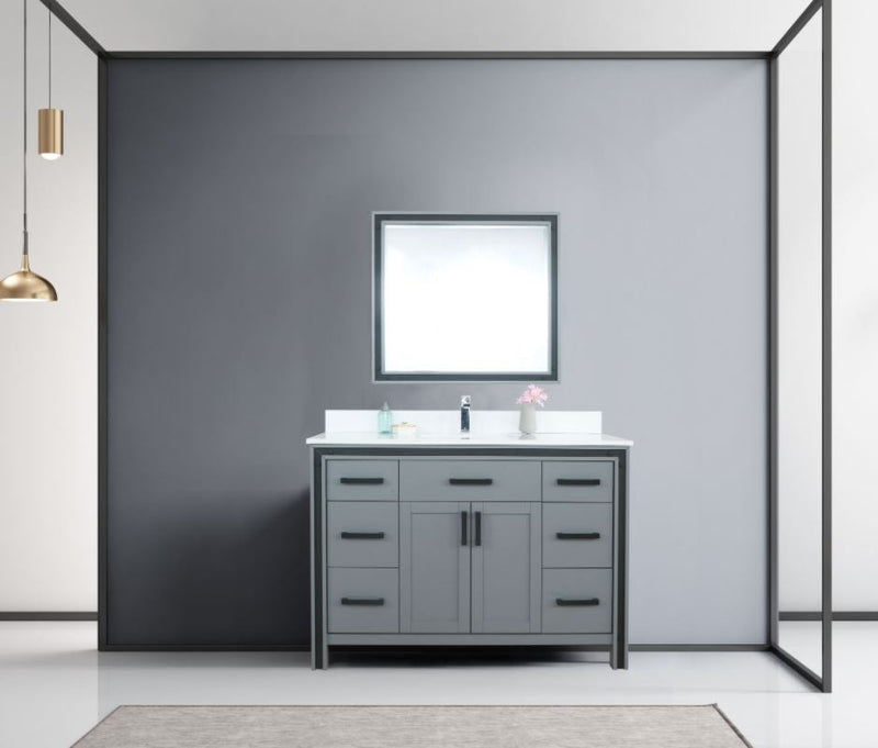 Lexora Ziva 48" Dark Grey Single Vanity, Cultured Marble Top, White Square Sink and 34" Mirror LZV352248SBJSM34