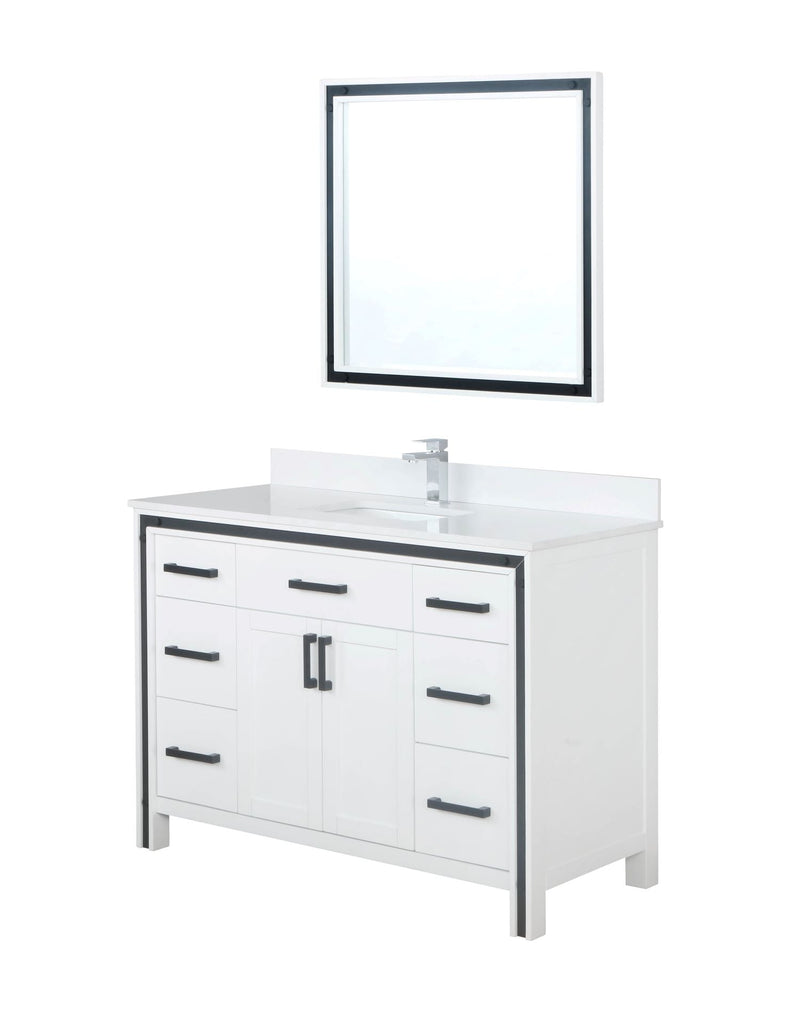 Lexora Ziva 48" White Single Vanity, Cultured Marble Top, White Square Sink and 34" Mirror LZV352248SAJSM34
