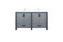 Lexora Ziva 60" Dark Grey Double Vanity, Cultured Marble Top, White Square Sink and no Mirror LZV352260SBJS000