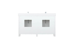 Lexora Ziva 60" White Double Vanity, Cultured Marble Top, White Square Sink and no Mirror LZV352260SAJS000