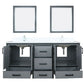 Lexora Ziva 72" Dark Grey Double Vanity, Cultured Marble Top, White Square Sink and 30" Mirrors LZV352272SBJSM30