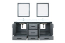 Lexora Ziva 72" Dark Grey Double Vanity, Cultured Marble Top, White Square Sink and 30" Mirrors LZV352272SBJSM30