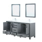 Lexora Ziva 72" Dark Grey Double Vanity, Cultured Marble Top, White Square Sink and 30" Mirrors LZV352272SBJSM30